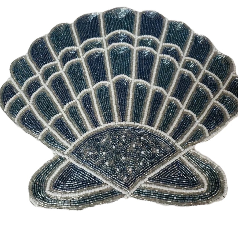 x2 Coastal Collection 15" seashell Beaded Charger Placemat Tropical Beach New
